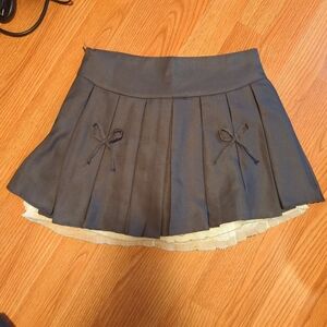 Gray Mini Skater Skirt with Pleats
